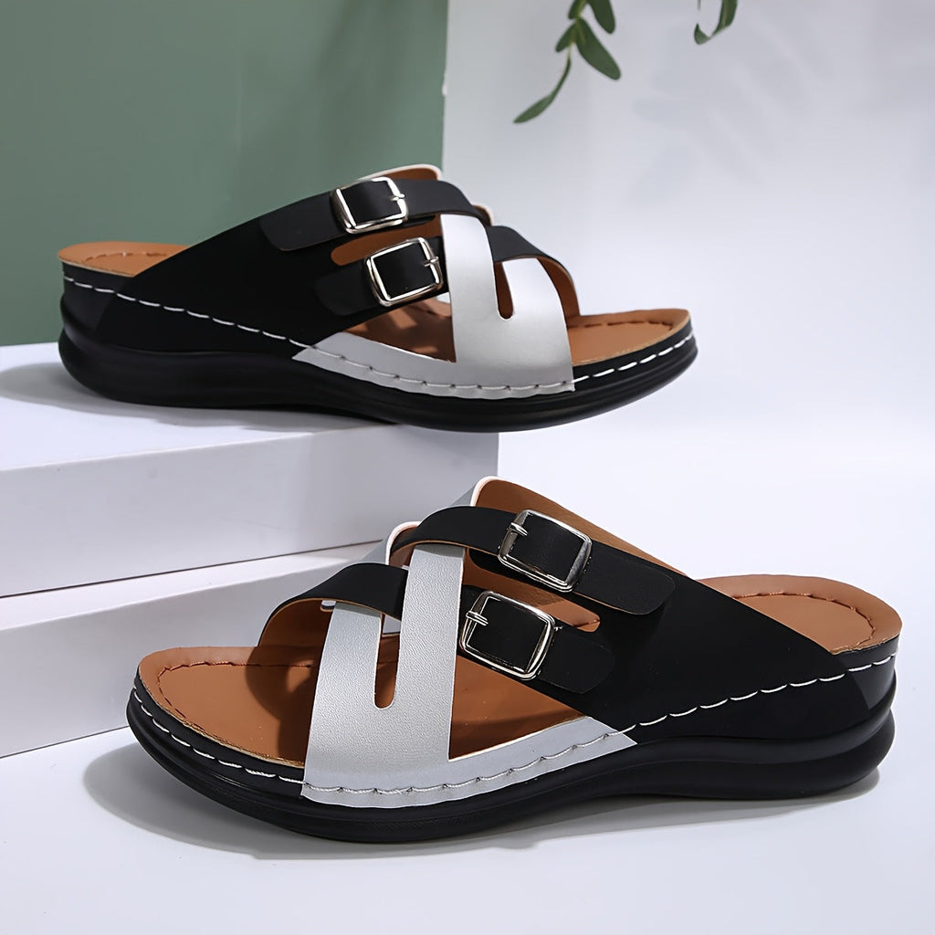 Silvery Black Cross Strap Flat Slippers With A Soft Bottom And Anti Slip