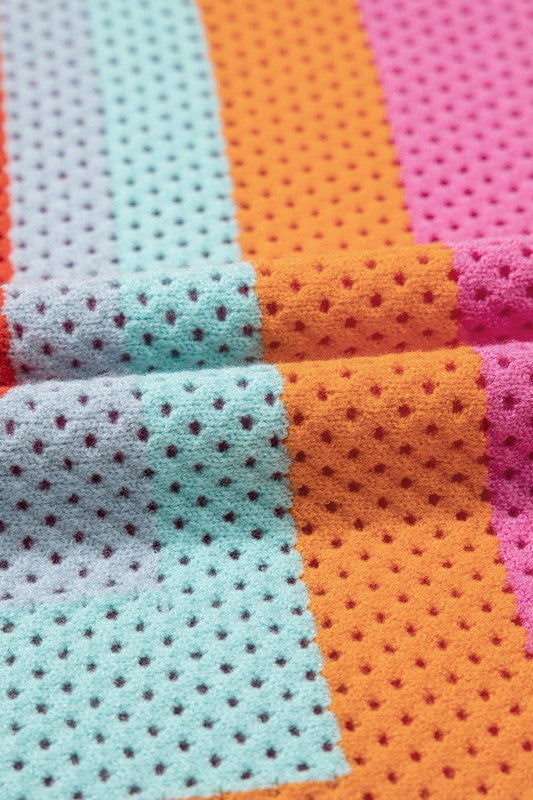 Colorblock Eyelet Short Sleeve Sweater T-Shirt
