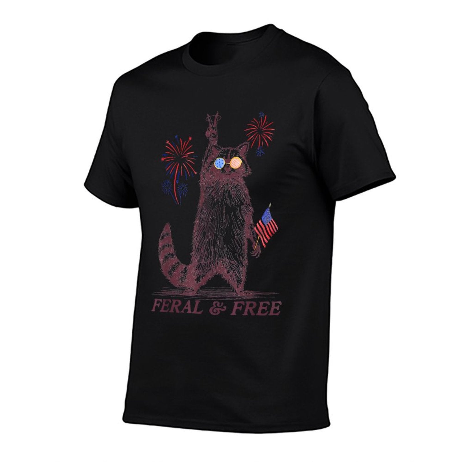 Feral & Free Funny Patriotic Racoon Feral And Free 4th July Trendy Pattern T-Shirt