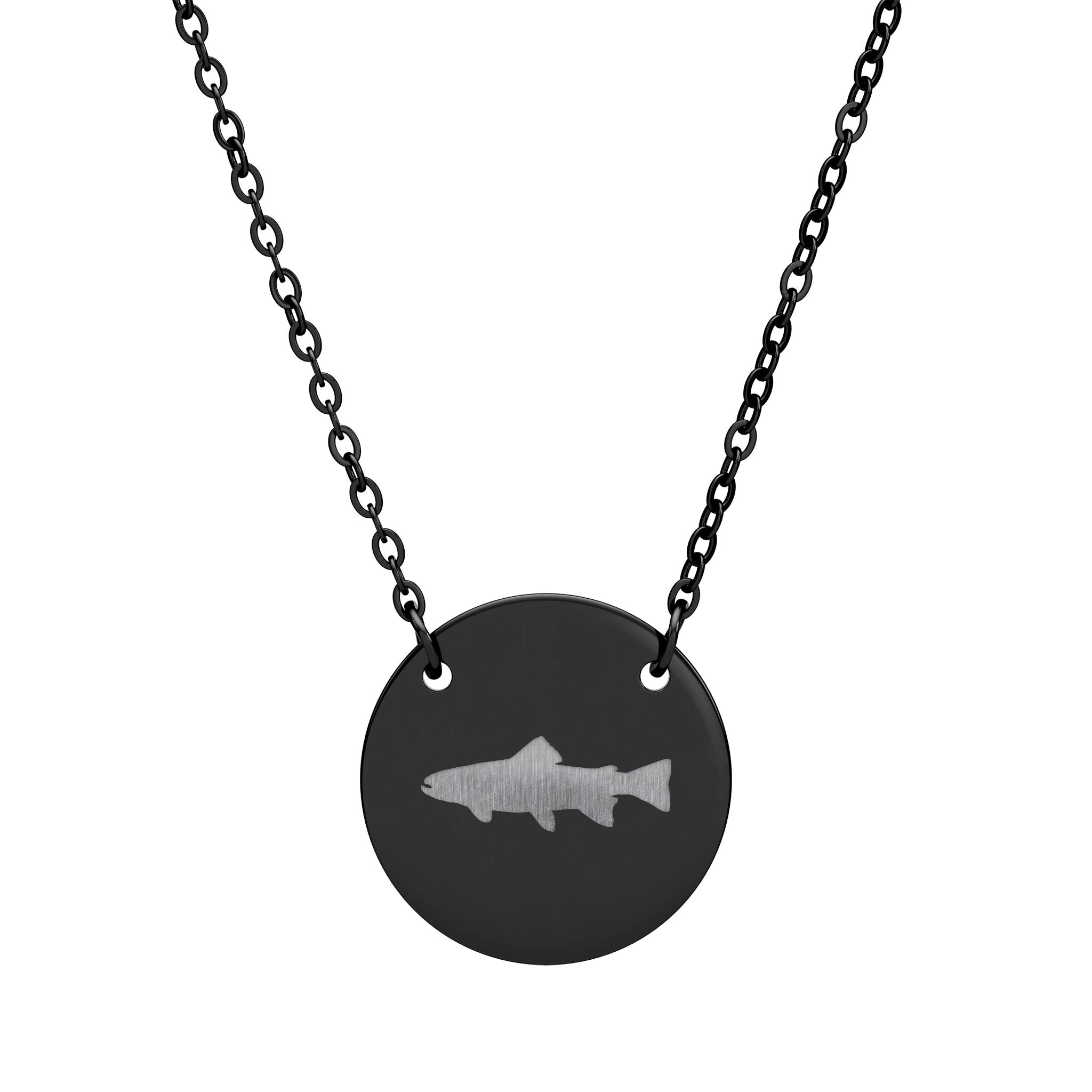 Trout Silhouette Circle Necklace — Engraved Fishing Pendant