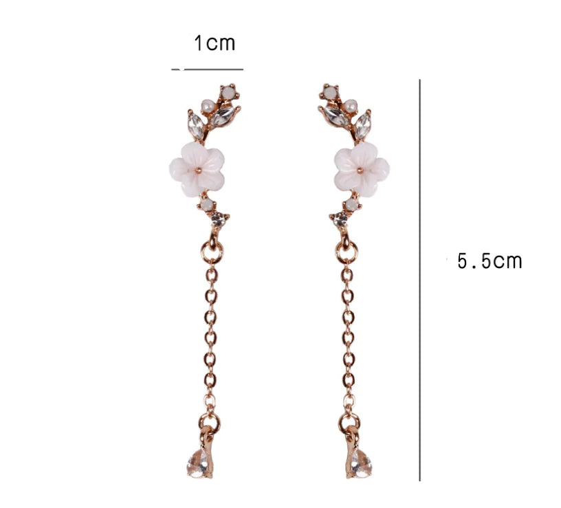 Long Rhinestone Snowflake Earrings with 925 Silver Pins