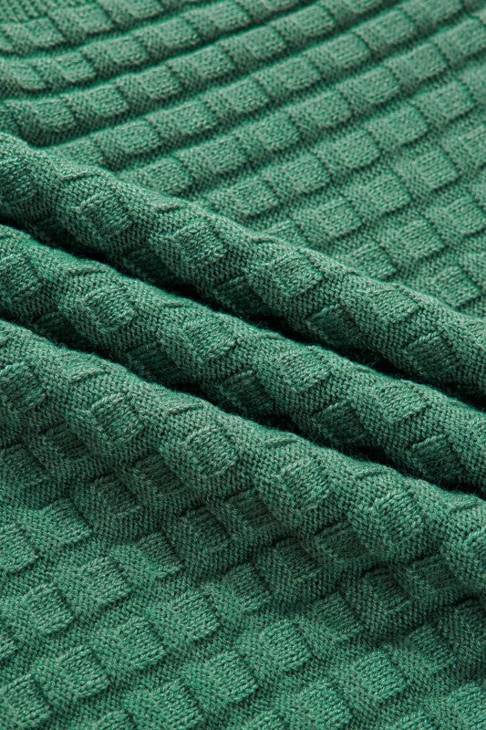 Solid Textured Round Neck Short Sleeve Sweater