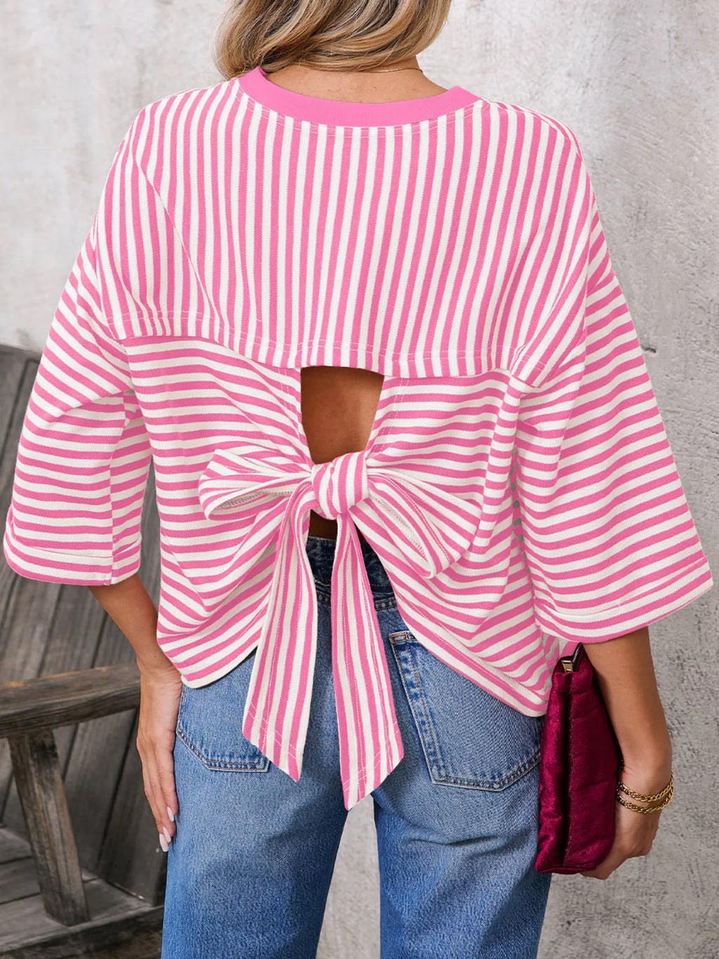 Striped Back Bow Tie T-Shirt