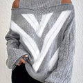 Elegant Plus Size Off Shoulder Striped Cable Knit Sweater