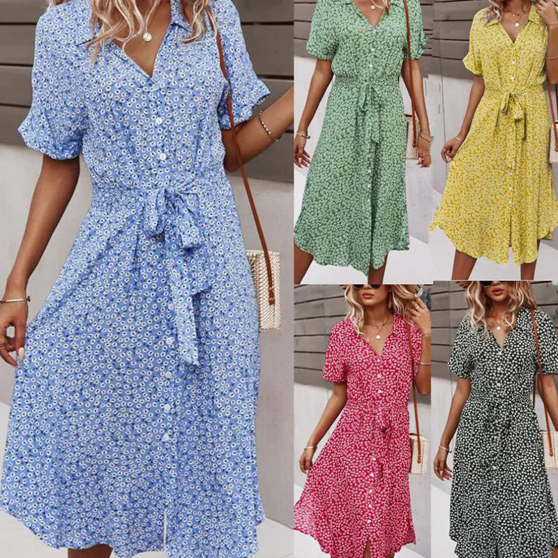 Women's Floral Summer Midi Dress with V Neck