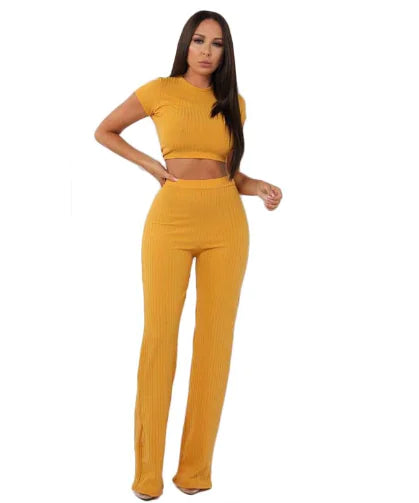 High Elastic Cotton Wide Leg Pants Two-Piece Set