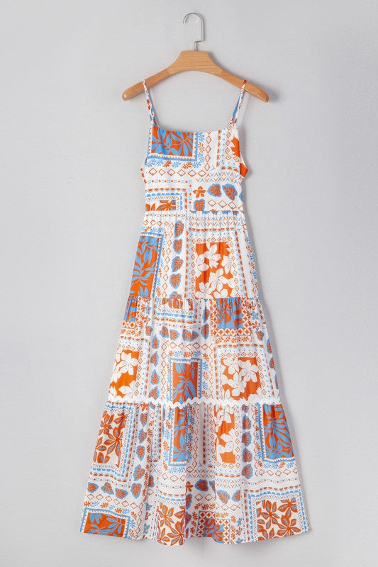 Floral Ricrac Trim Spaghetti Strap Maxi Dress