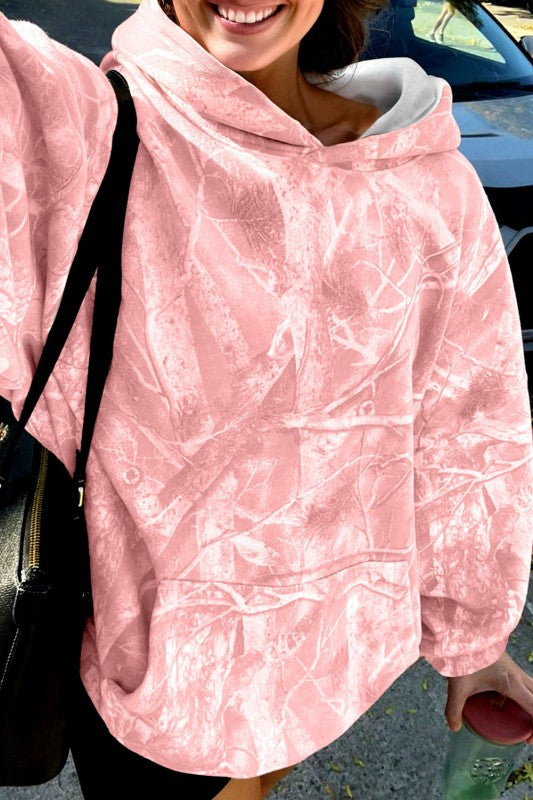 Camo Kangaroo Pocket Drop Shoulder Hoodie
