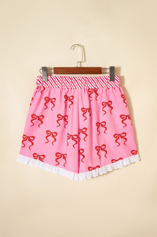 Bow Stripe Patchwork Elastic Waist Shorts