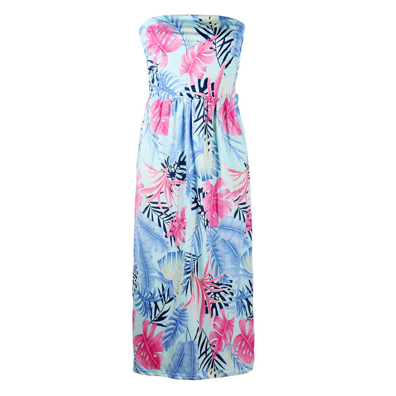 Trendy Printed Strapless Maxi Dress for Women