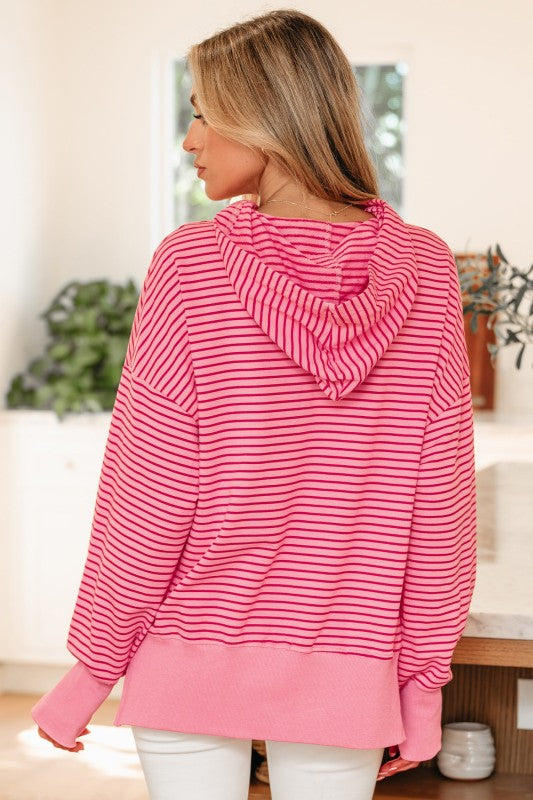 Stripe Thumbhole Sleeve Side Slit Hoodie