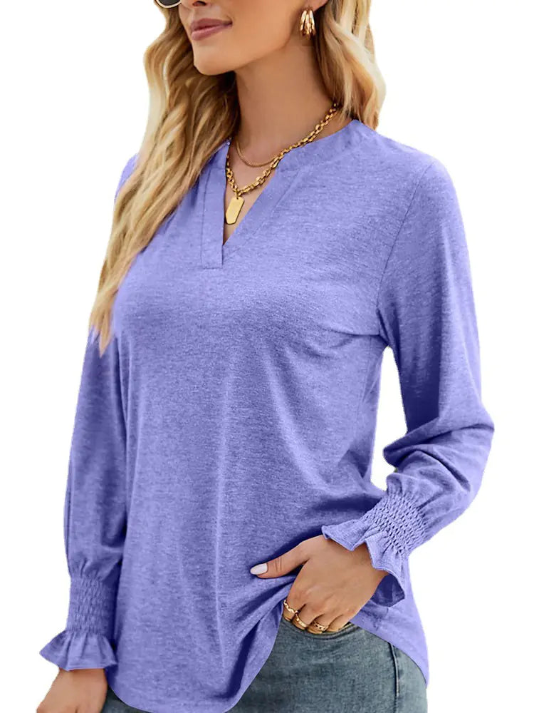Lightweight V-Neck Long Sleeve Sweatshirt for Women
