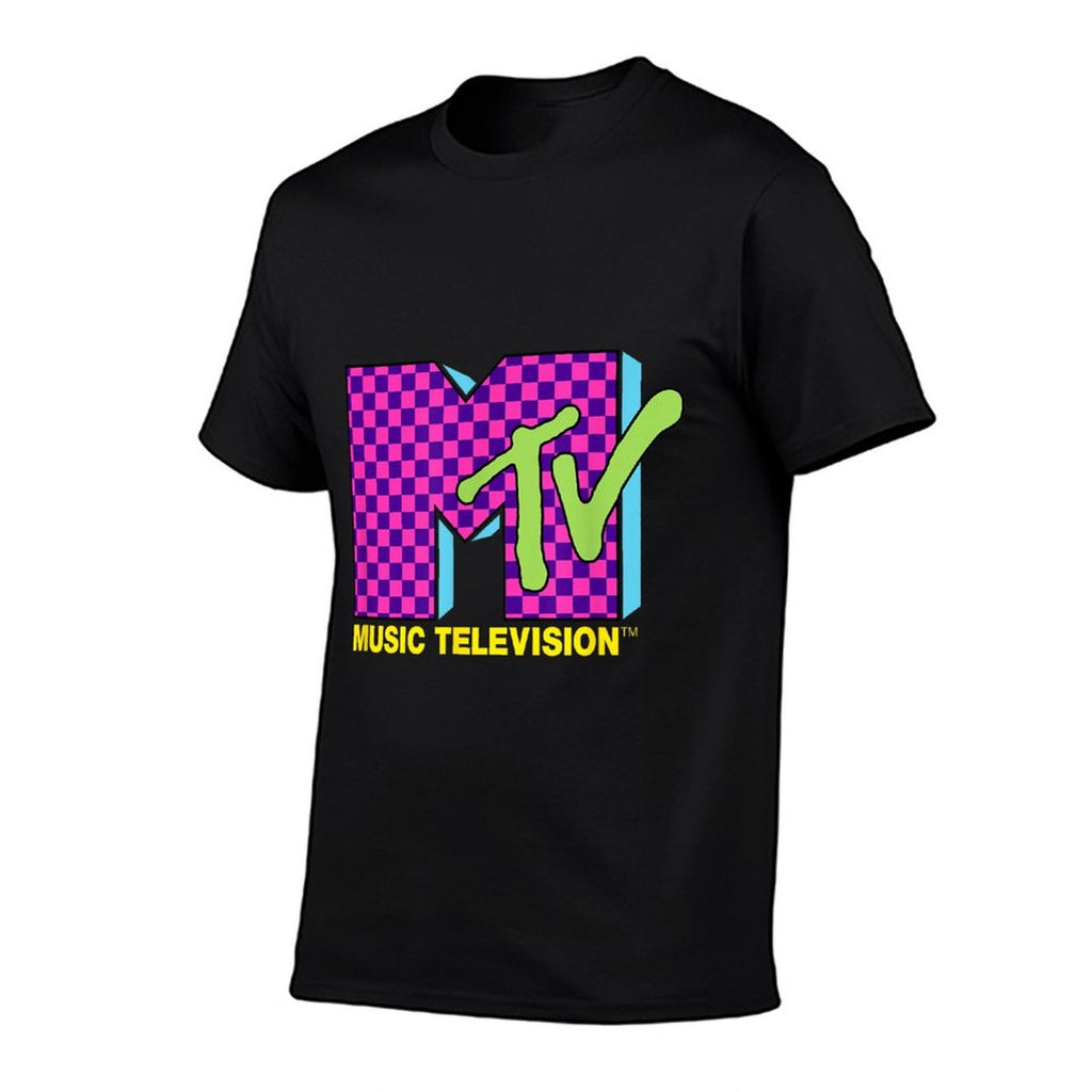 MTV Music Television Retro 80's Neon Pink Checkerboard Logo Comfortable T-Shirt