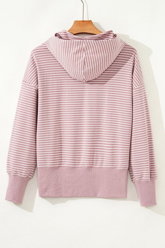 Stripe Thumbhole Sleeve Side Slit Hoodie