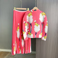 Pink Printed Pleated Skirt Set