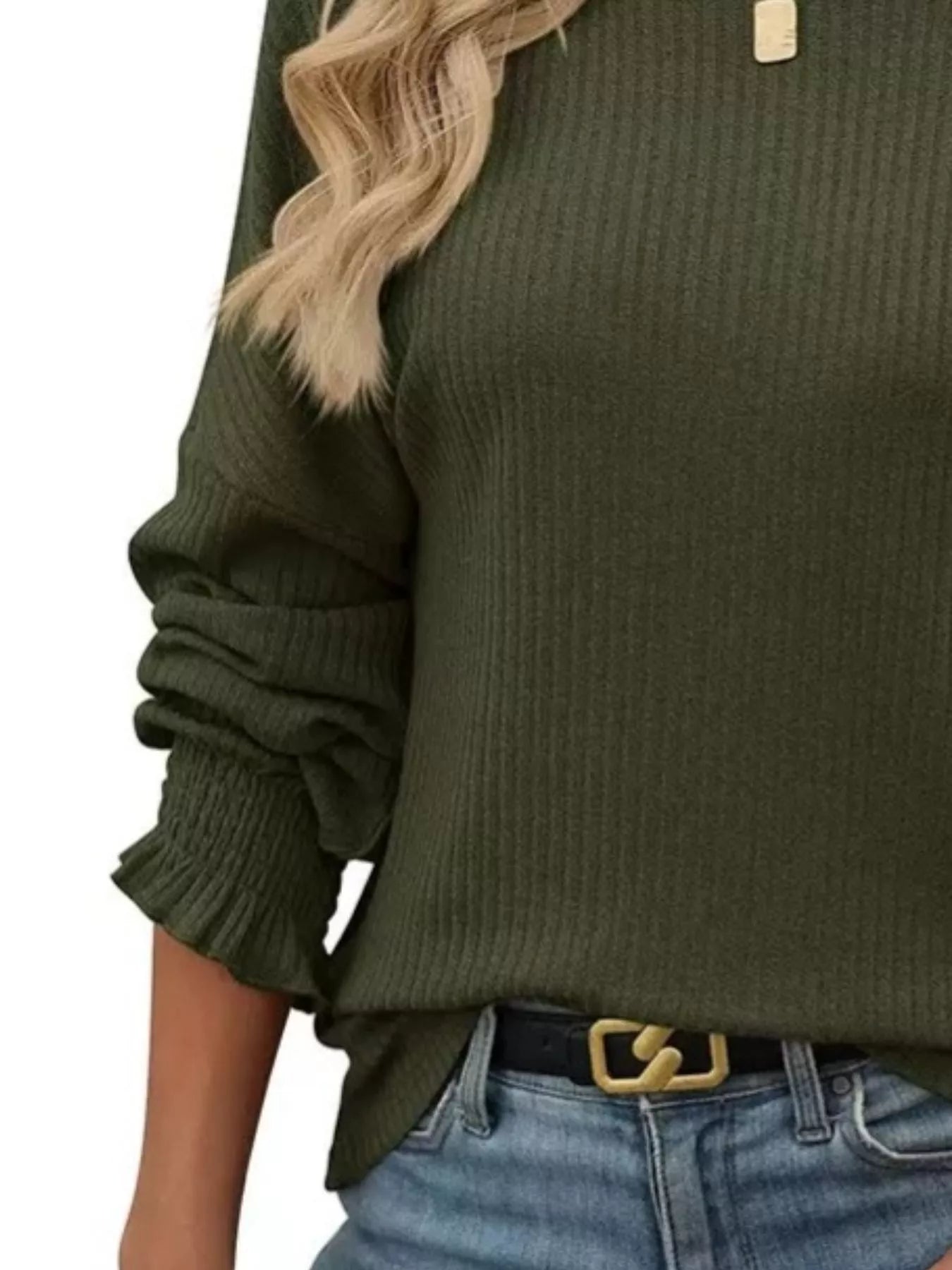 Ribbed Knit Long Sleeve T-Shirt
