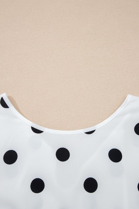 Polka Dot Frilled Long Sleeve Round Neck Blouse