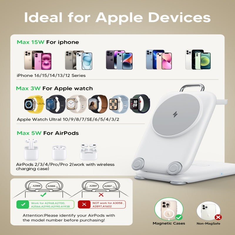 Desktop 3-in-1 Folding Stand Magnetic Wireless Charger