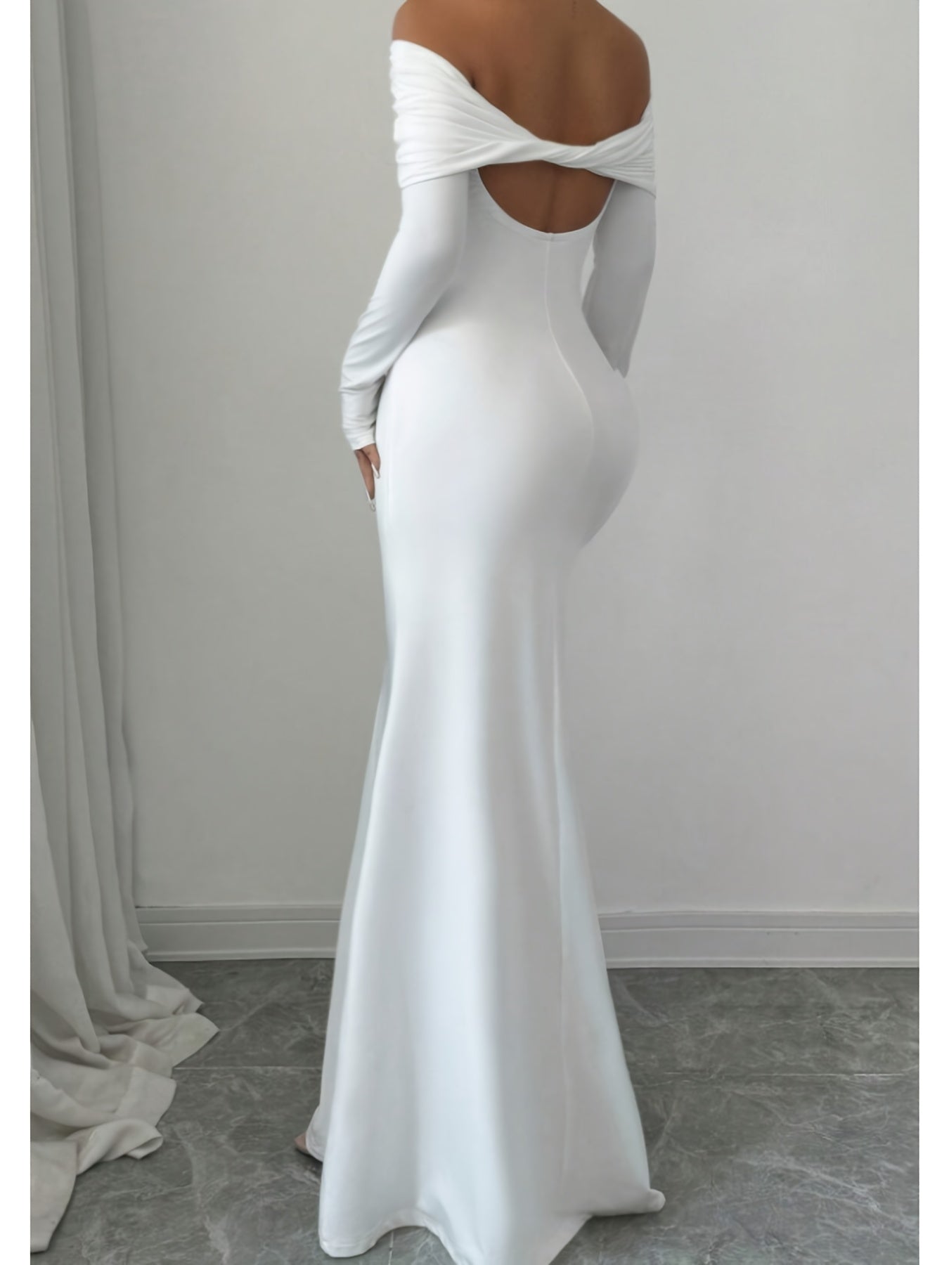 Elegant Off Shoulder Midi Evening Gown