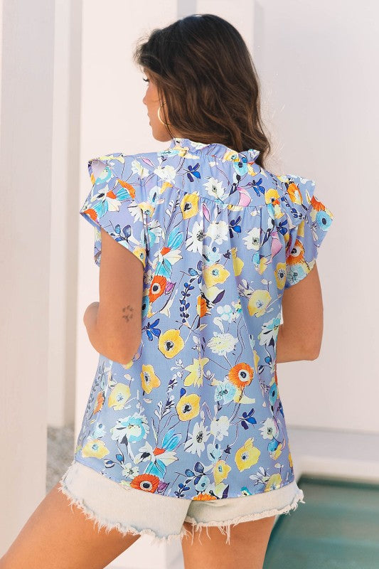 Floral Flutter Sleeve V-Neck Top