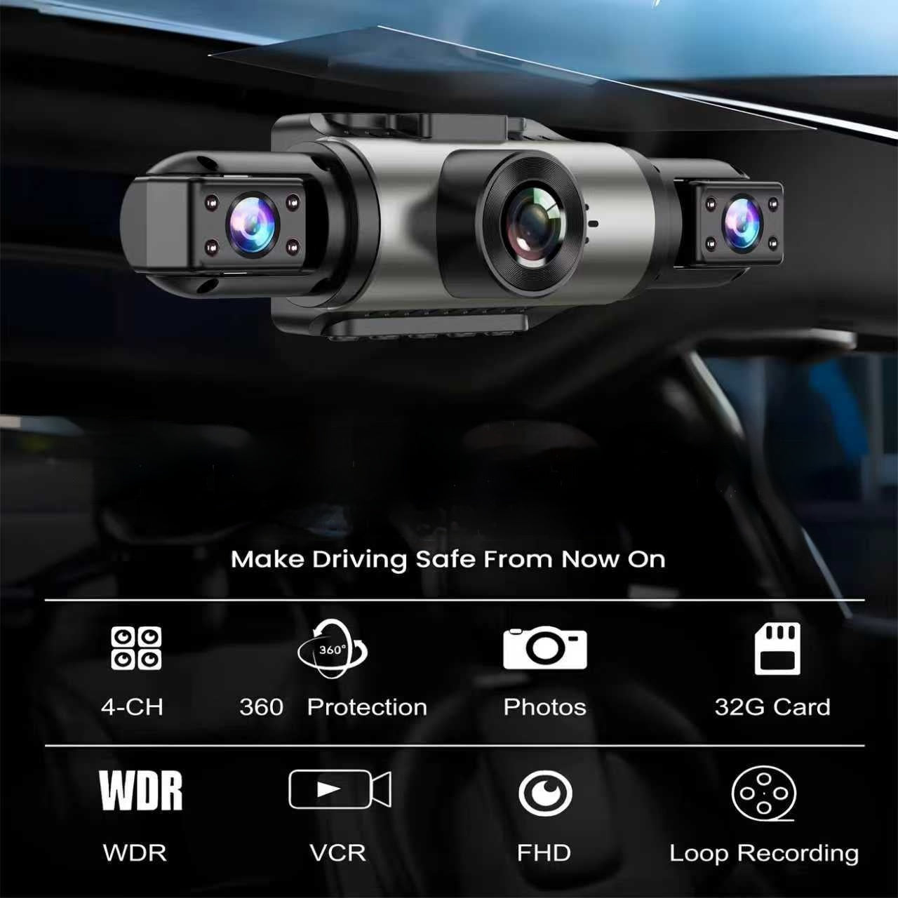Hidden Four-Lens Simultaneous Recording IPS HD Dash Cam