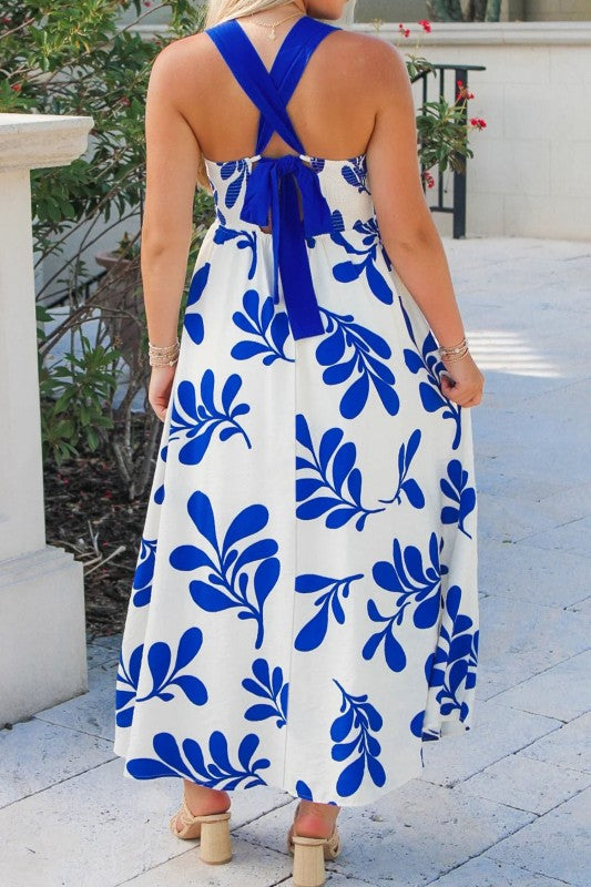 Floral Crisscross Tie-Back Long Dress