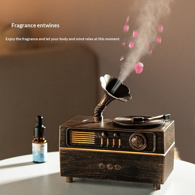 Retro Rotating Phonograph Aromatherapy Diffuser Bluetooth Speaker Creative Decorative Piece Air Humidifier