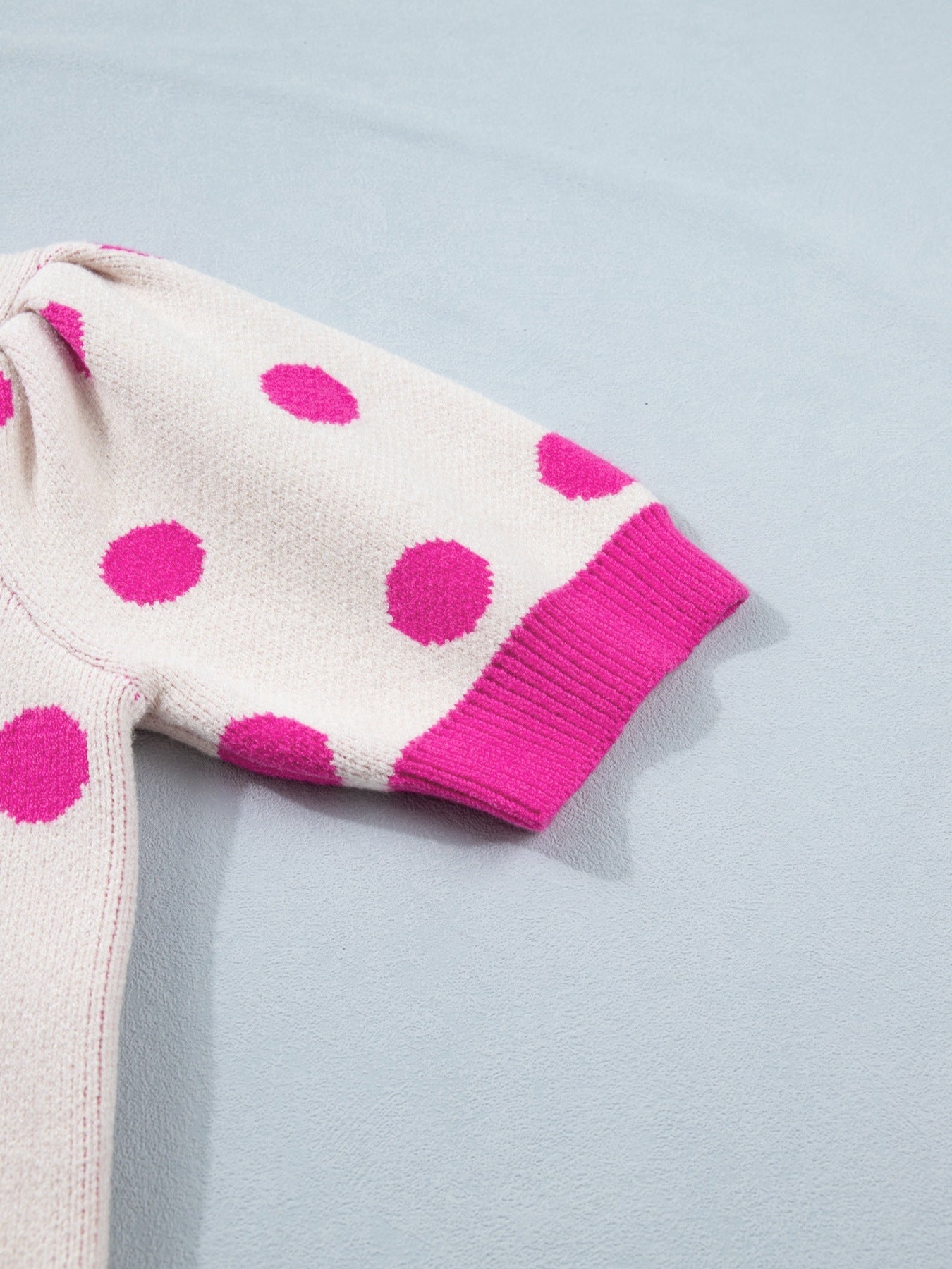 Polka Dot Puff Short Sleeve Sweater Top