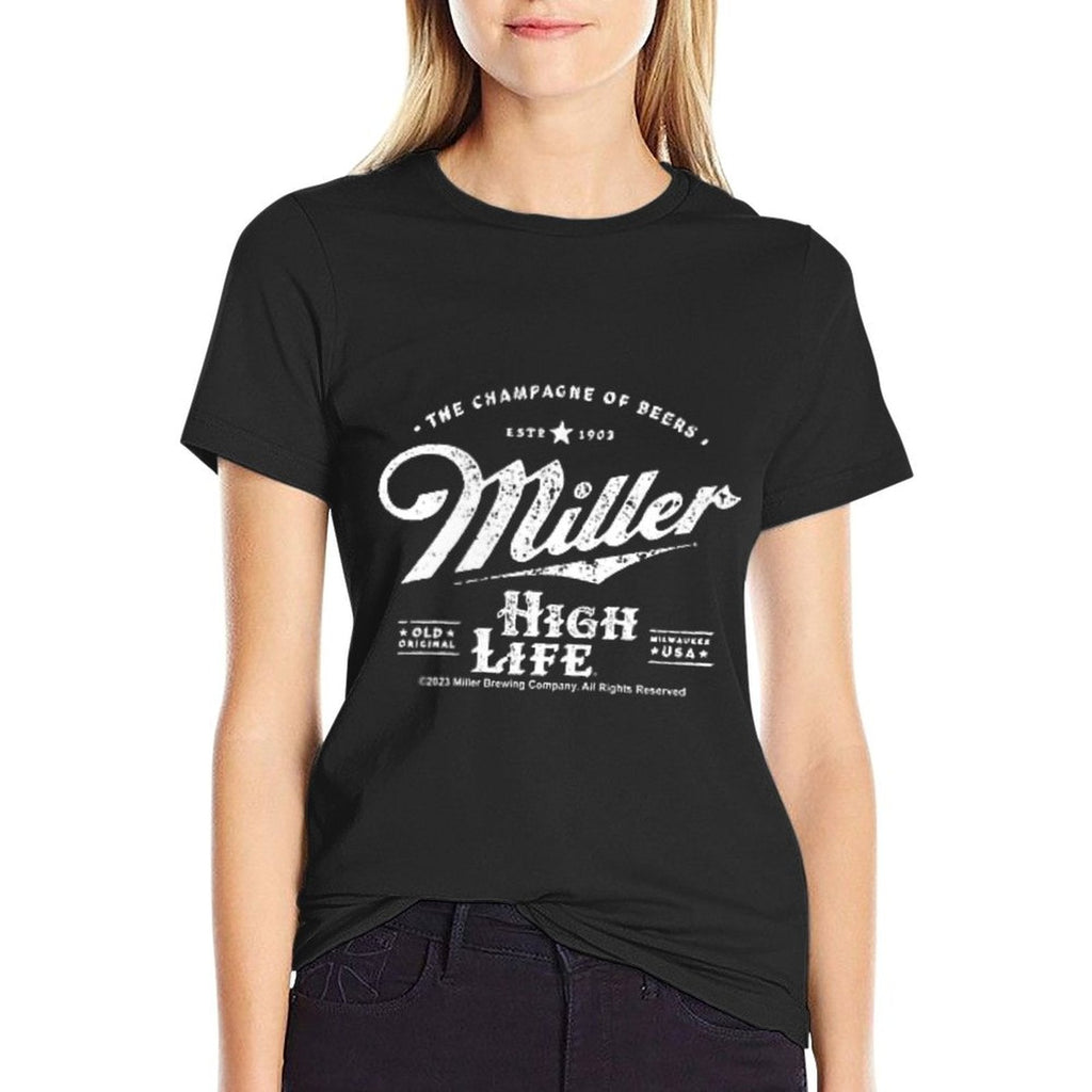 Coors Miller High Life Champagne of Beers Front And Back Ribbed Collar T-Shirt