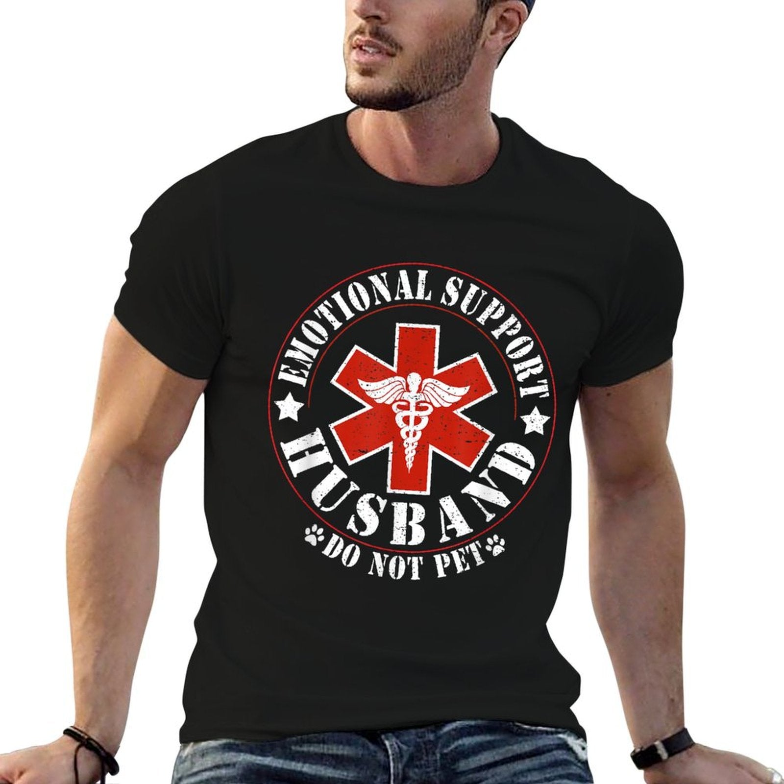 Emotional Support Husband Do Not Pet Funny Mens Husband Durable T-Shirt