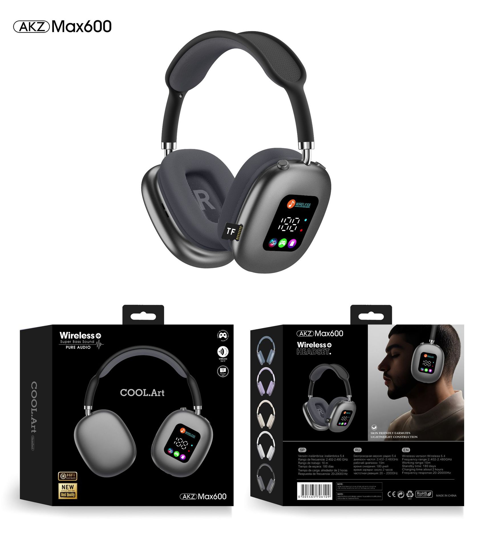 MAX600 Private-Model New Wireless Bluetooth Headset With Digital Display Screen