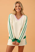 Colorblock Ribbed V-Neck & Skort Athleisure Set