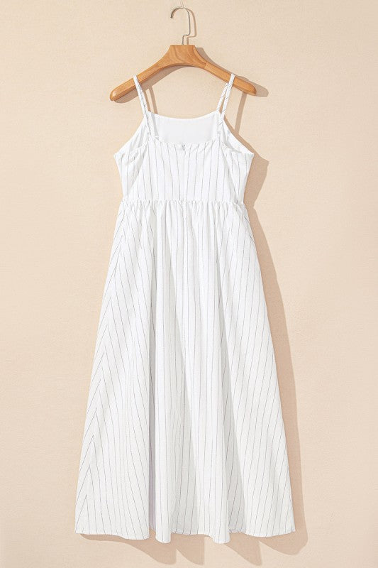 Stripe Spaghetti Strap High Waist Maxi Dress