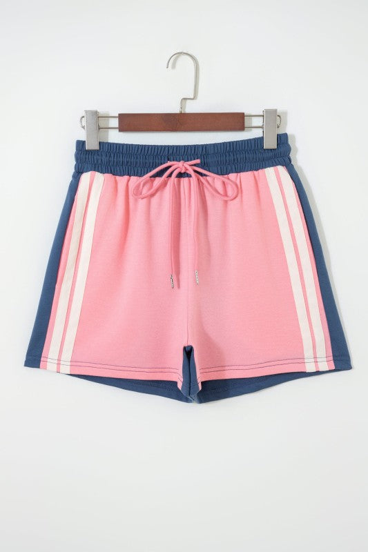 Colorblock Varsity Stripe Drawstring Shorts