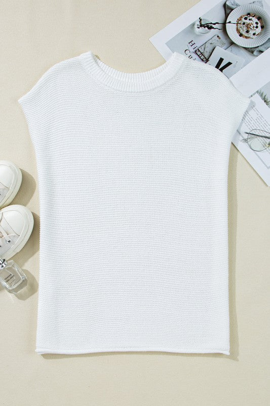 Solid Short Sleeve Side Slit Sweater Tee