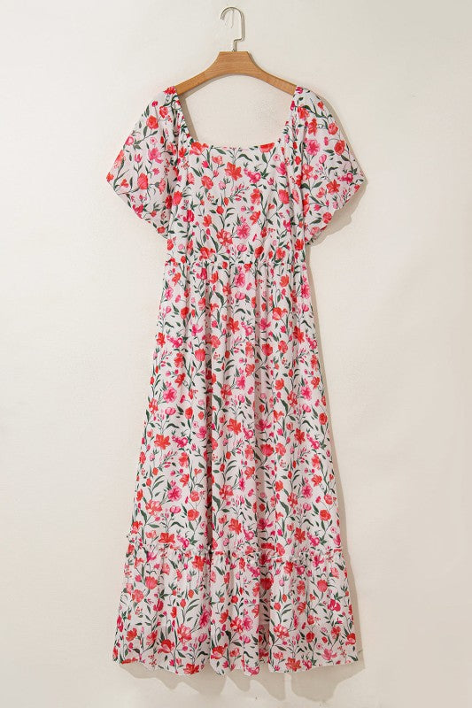 Plus Size Floral Square Neck Maxi Dress