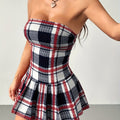 Sexy Plaid Off Shoulder Mini Dress
