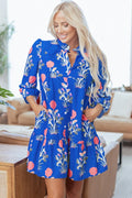 Floral 3/4 Puff Sleeve Ruffle Hem Dress
