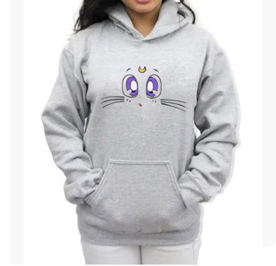 Women's Hooded Sweatshirt with Fleece Cat Design