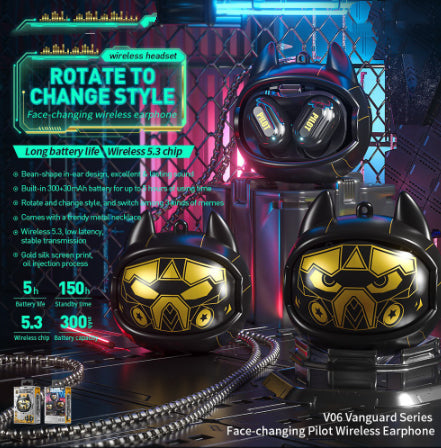Welcome To The Vanguard Creative Rotating Face-Change Bluetooth Earbuds