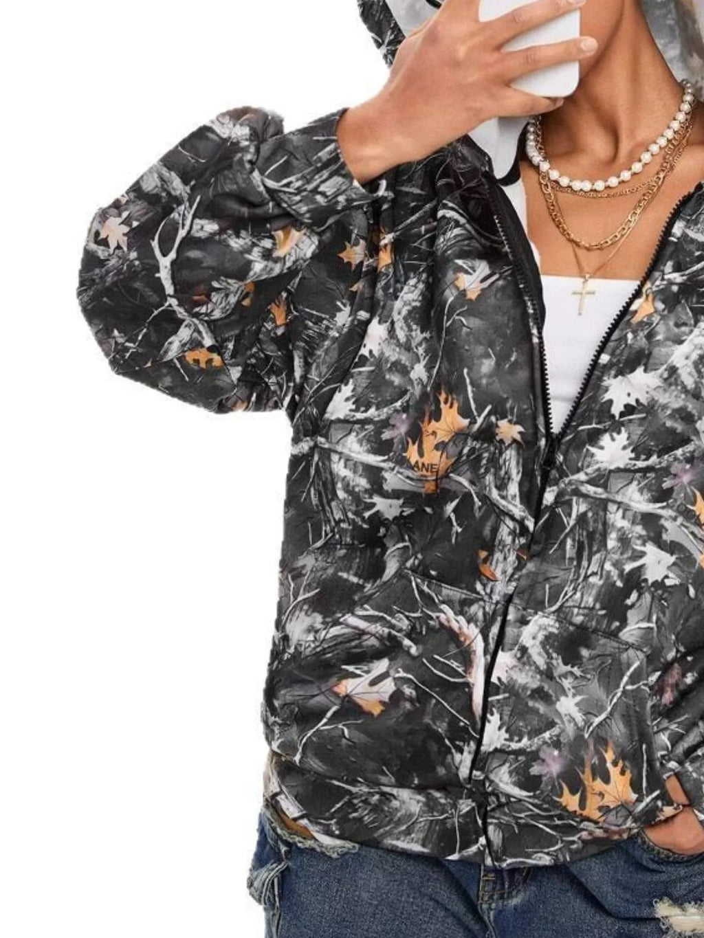Vintage Printed Zip-Up Hoodie