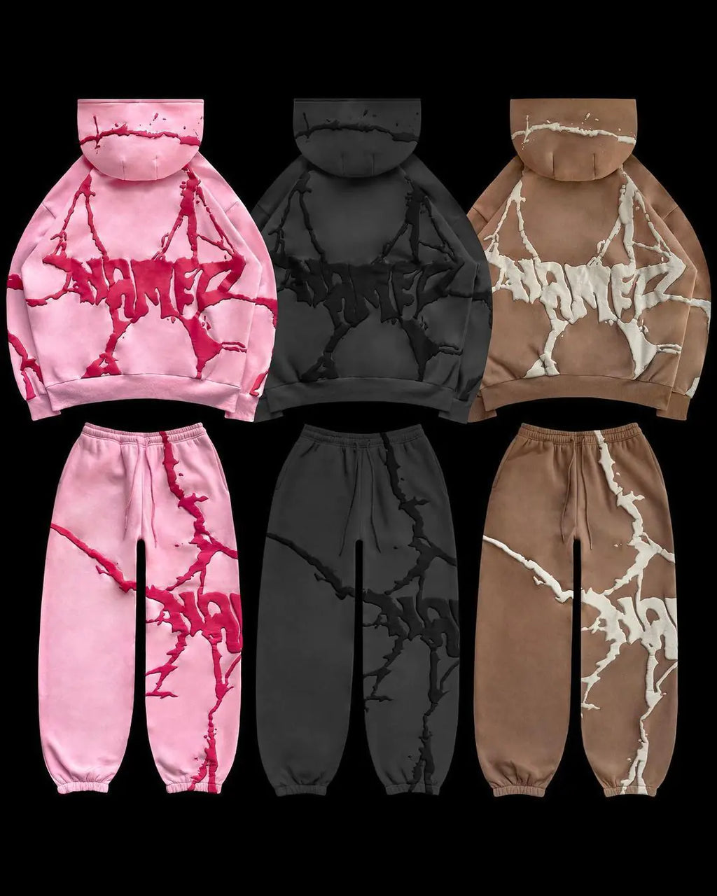 Plus Size Hooded Sweatshirt Set with Foam Print (3 Colors)