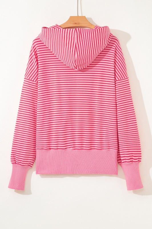 Stripe Thumbhole Sleeve Side Slit Hoodie