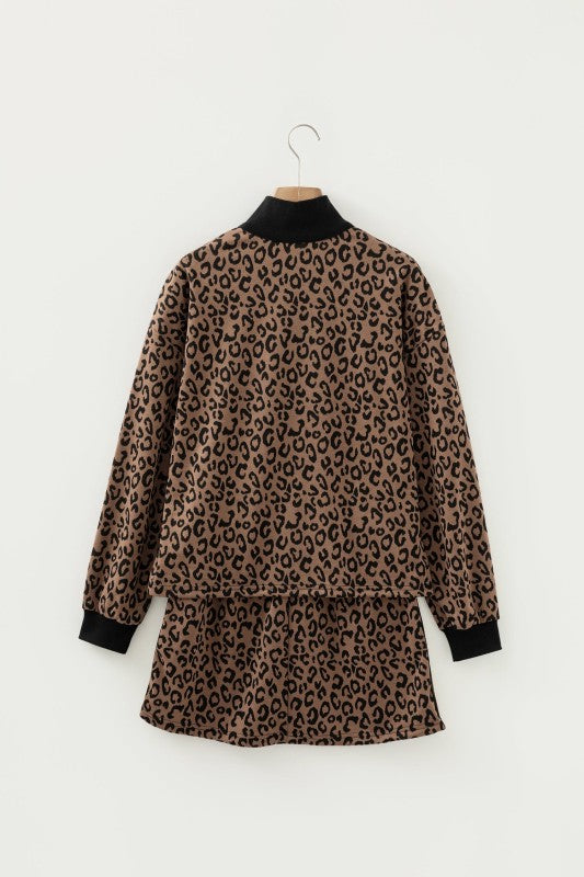 Leopard Quarter Zip Top & Mini Skirt Set