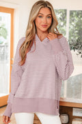 Stripe Thumbhole Sleeve Side Slit Hoodie