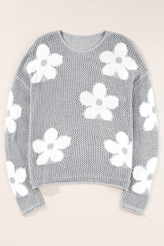 Floral Hollowed Knit Pullover Sweater