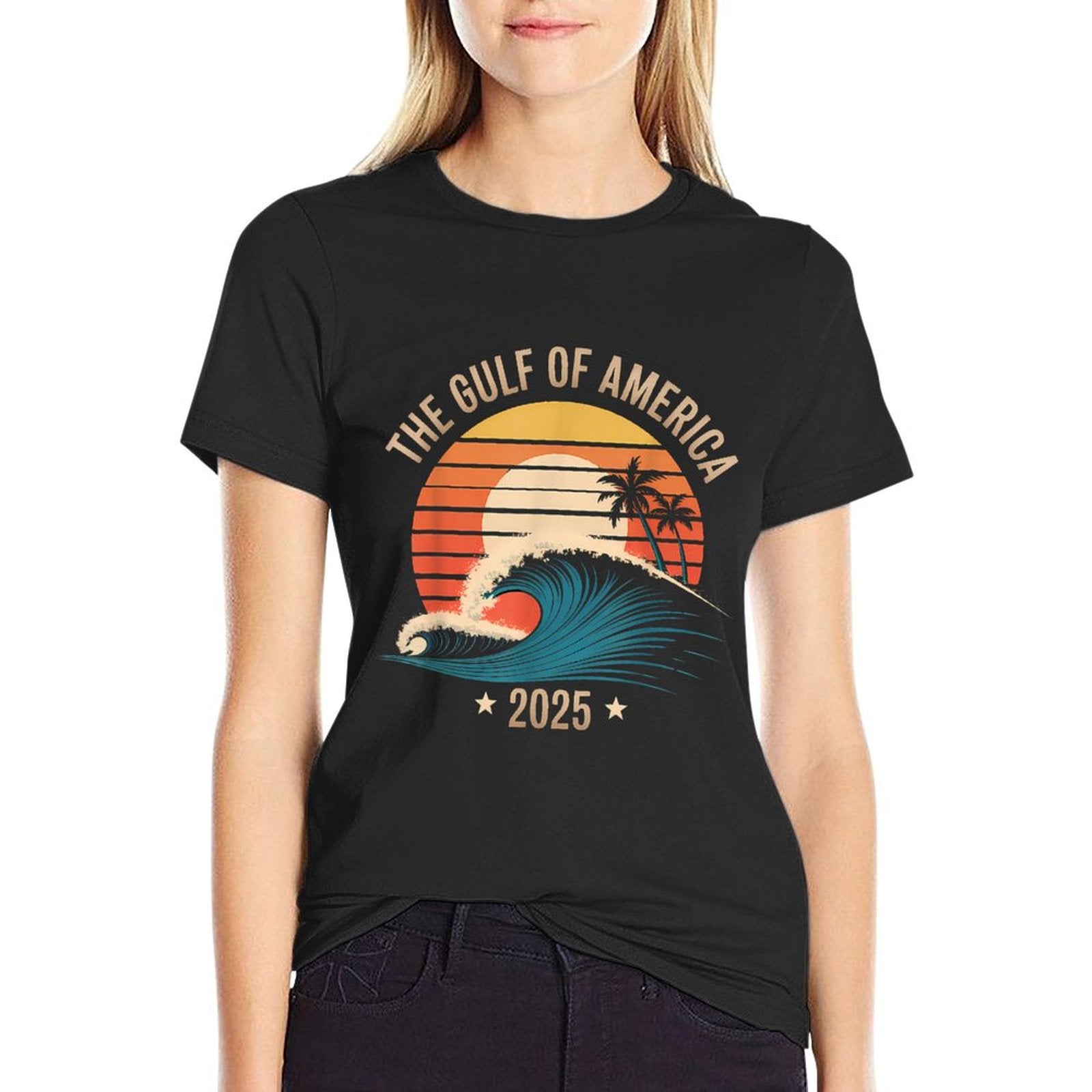 Gulf Of US America Vintage Sunset Flag Retro 2025 Durable T-Shirt