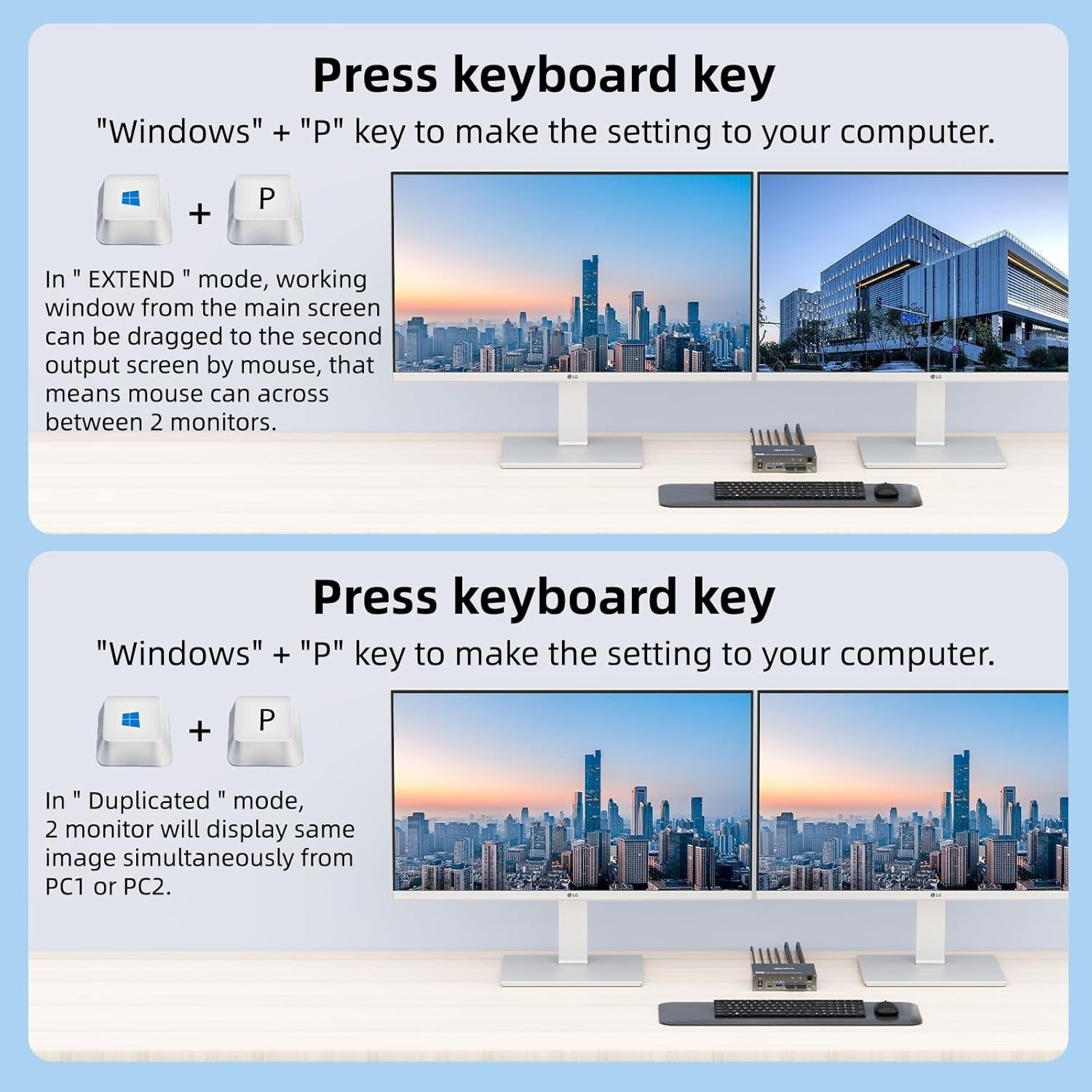 2-Monitor 2-Computer USB Dual-Monitor USB 30 USB Type-C KVM Switcher