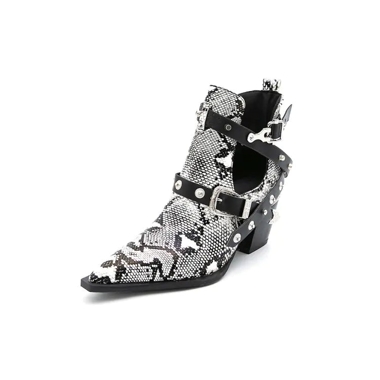 Women’s Short Pointed Toe Western Ankle Boots, 5CM Heels