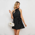 Printed Sleeveless Lace Up Collar Dress for Women